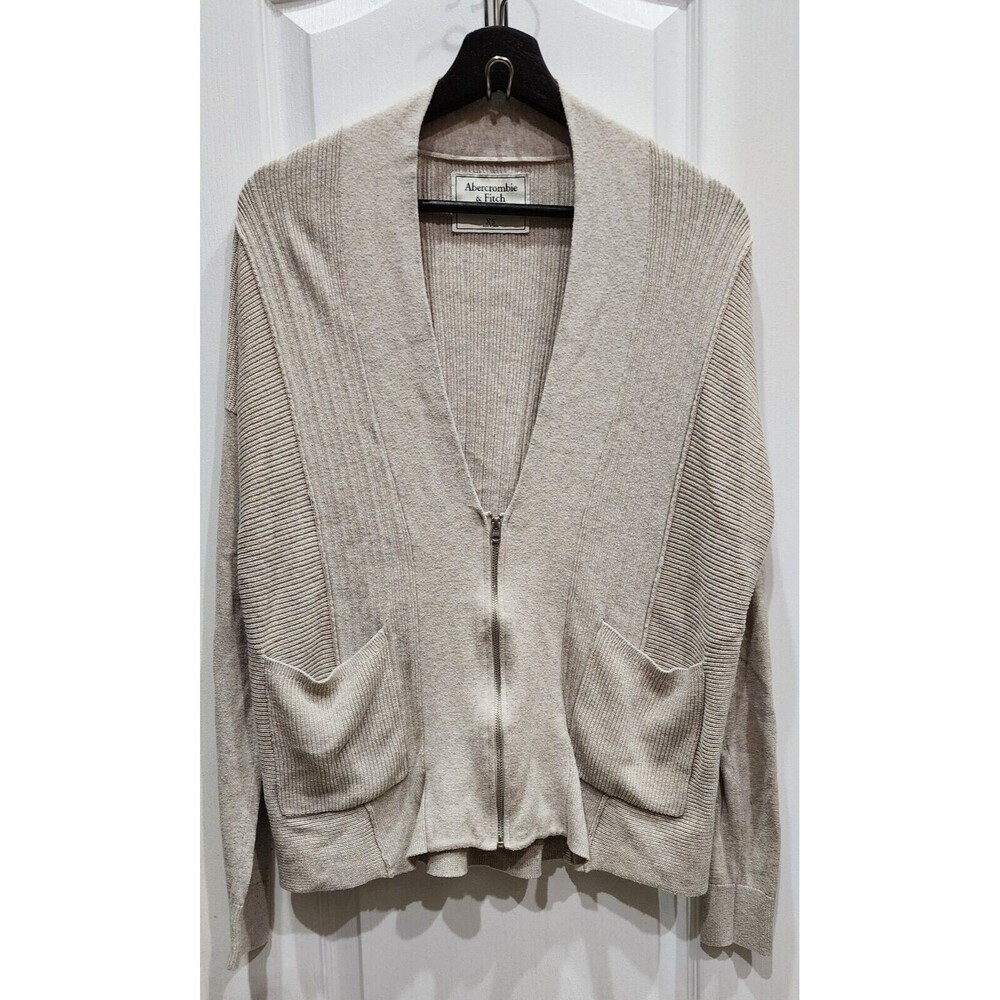 Abercrombie & Fitch Knit Oversized Zip Cardigan in Beige Size XL